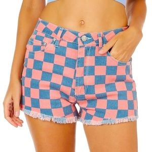 🆕 High Rise Checkered Shorts - Pink & Blue